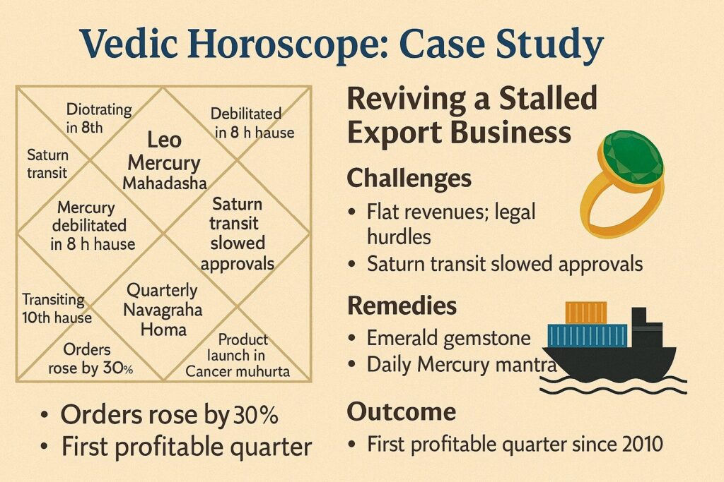 Discover how Vedic astrology helped revive a struggling export business through vedic business remedies—leading to renewed profits
