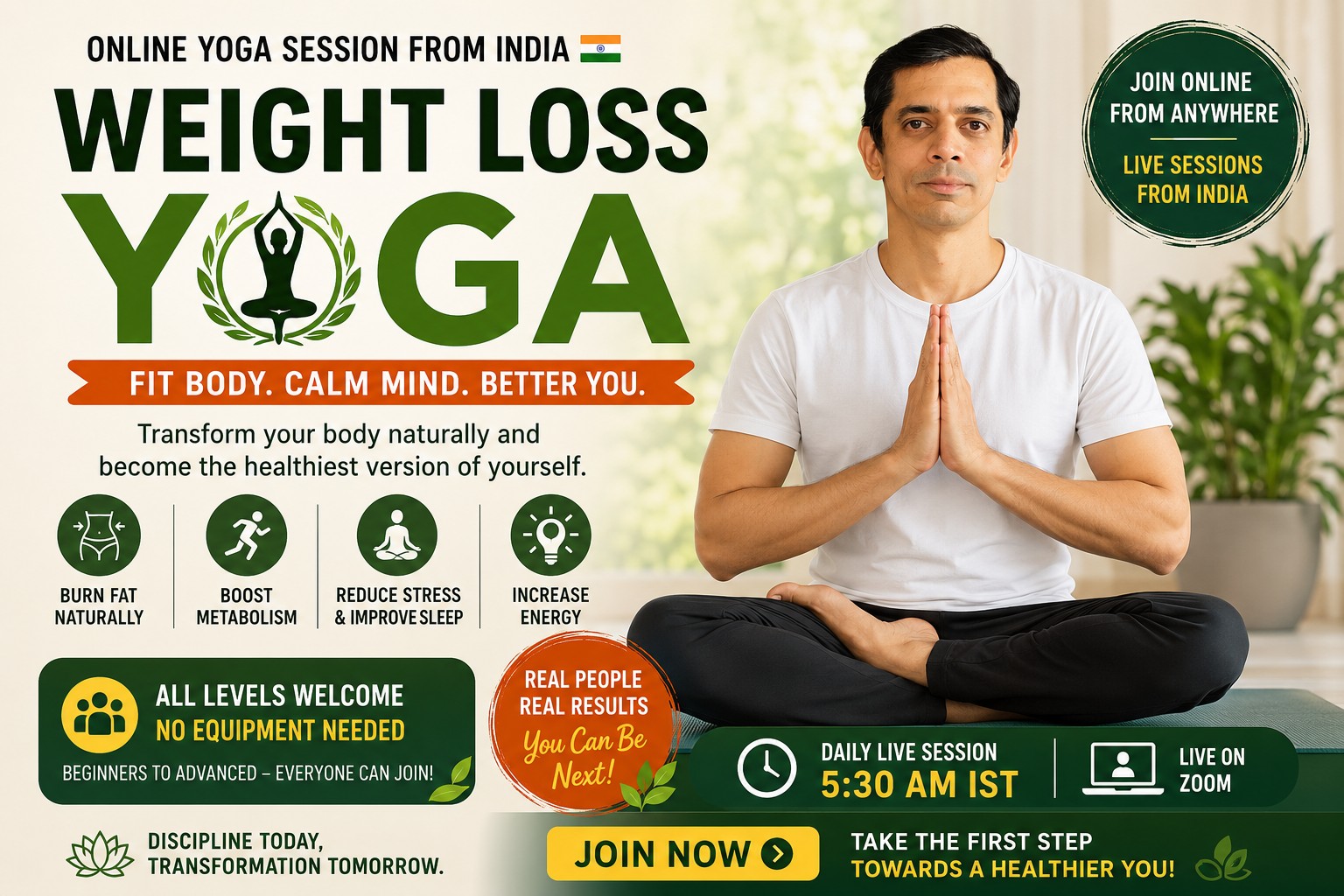 Weight Loss Yoga, online live.